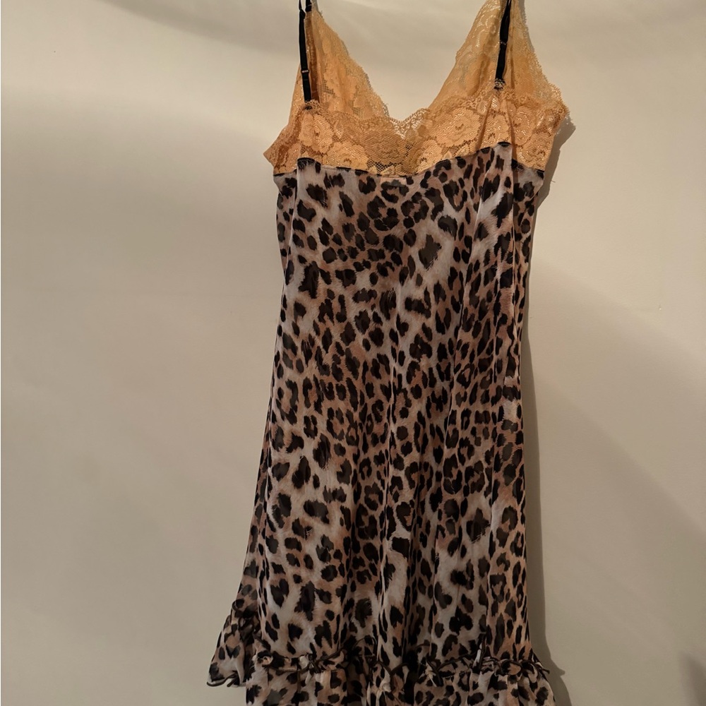 Vintage Leopard Print Lingerie Lace Night Grown Sz S - Picture 5 of 5